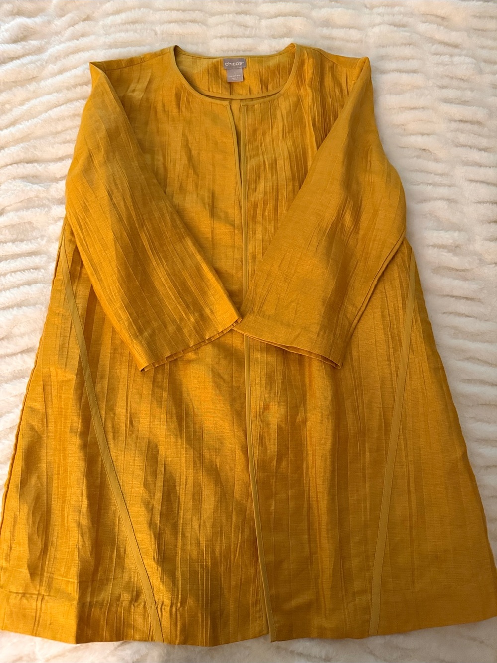 Chico's Golden Mustard Long-Sleeve A-Line Open Jacket Size 1